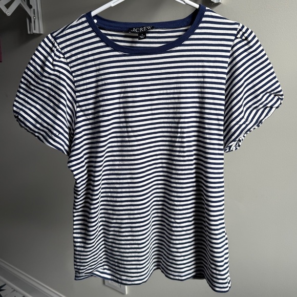 J.Crew blue & white striped short sleeve puffed sleeve crewneck T-shirt small - Picture 2 of 9